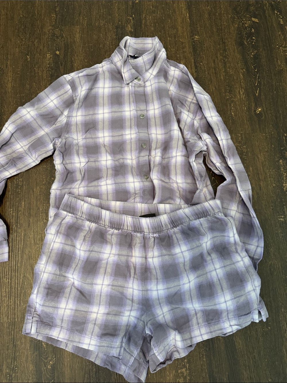 Purple Plaid Pajama Set - Button-Up Top & Elastic Waist Shorts